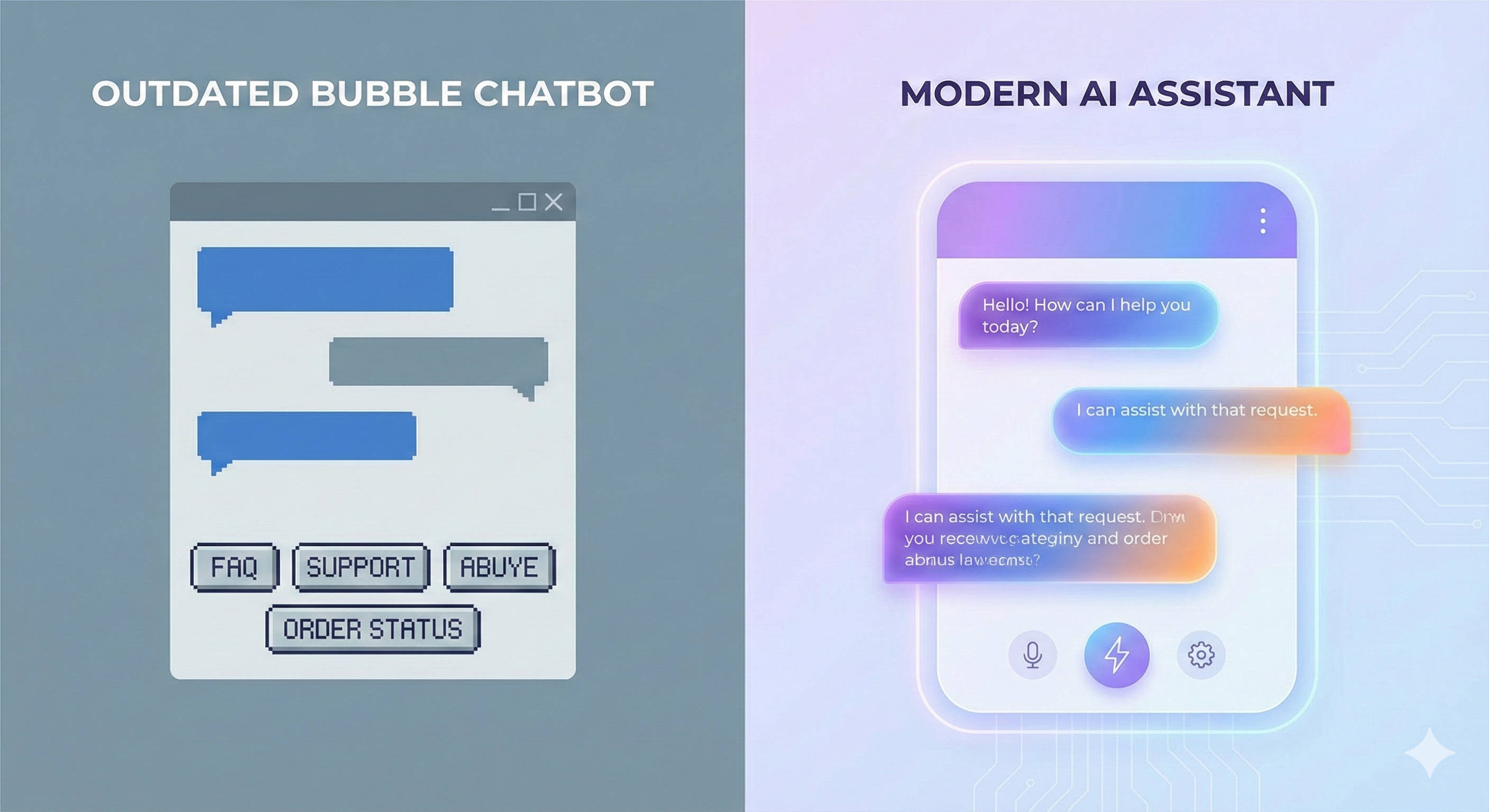 Comparison between bubble bot and modern assistant